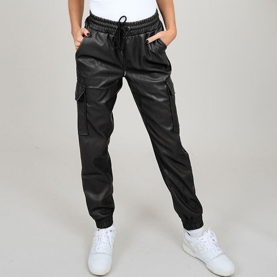 Women Oak & Ivy Pants | Women'S Vegan Leather Cargo Jogger Pant