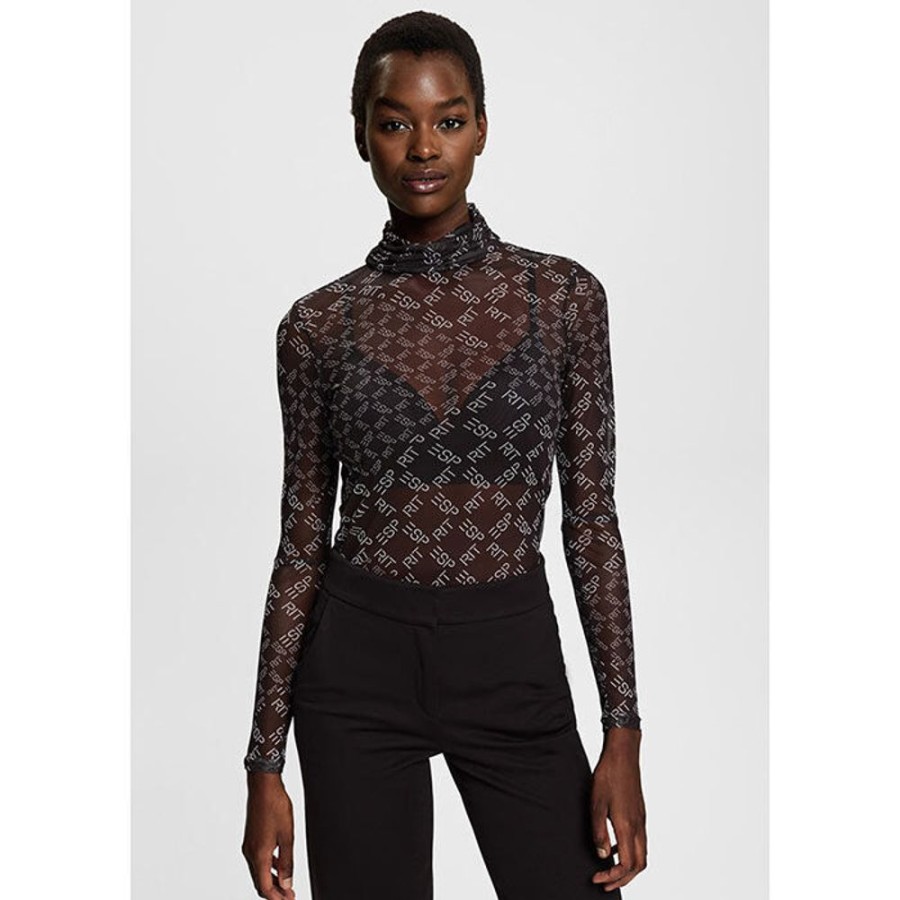 Women Esprit Tops | Women'S Allover Logo Mesh Top