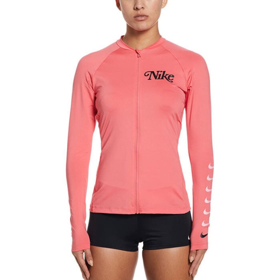 Women Nike Swimwear | Women'S Logo Zip Long Sleeve Hydroguard Rashguard