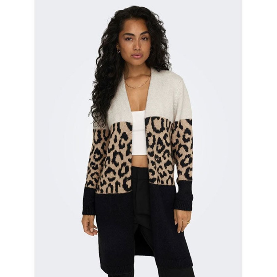 Women Only Sweaters | Women'S Leopard Blocked Cardigan