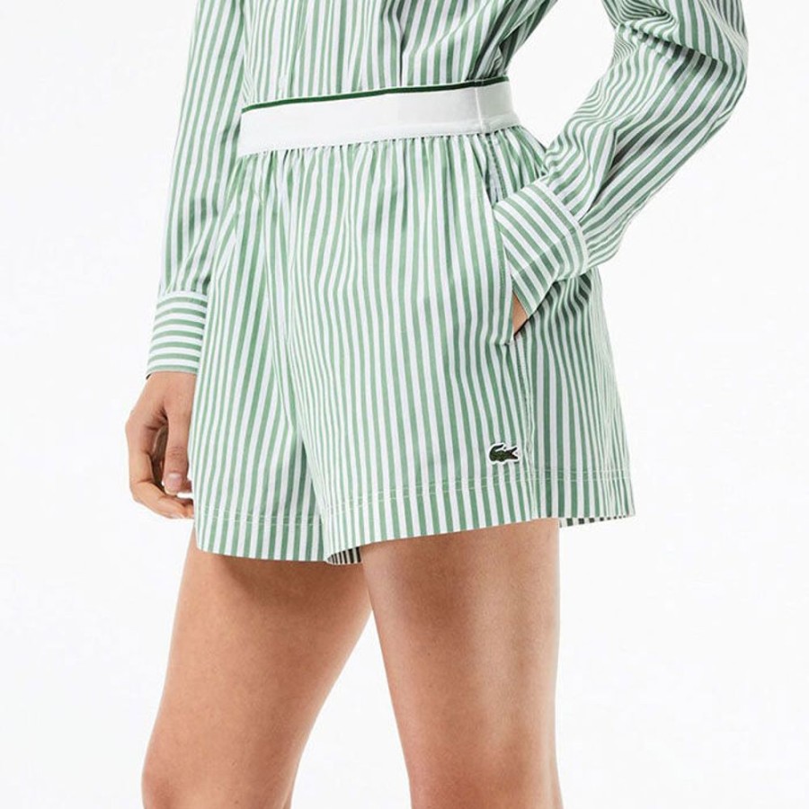 Women Lacoste Shorts | Women'S Striped Cotton Poplin Short