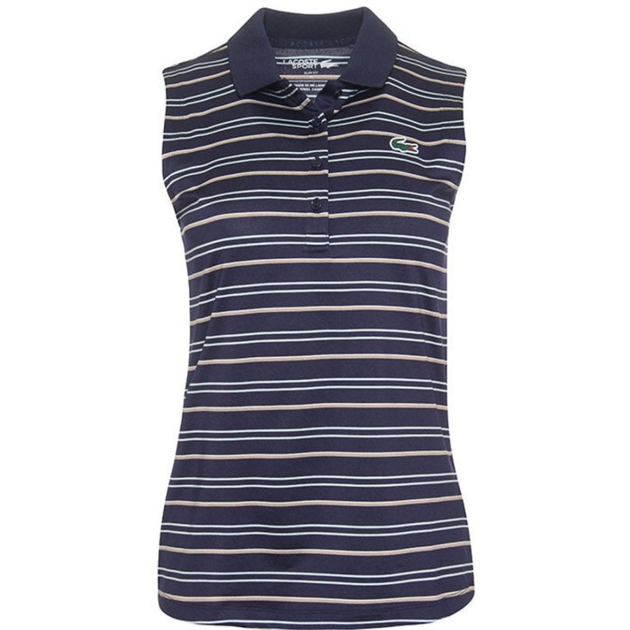 Women Lacoste Tops | Women'S Striped Sleeveless Polo