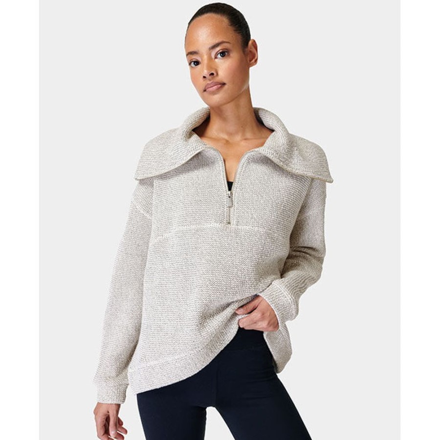 Women Sweaty Betty Sweaters | Women'S Restful Boucle Half-Zip Sweater