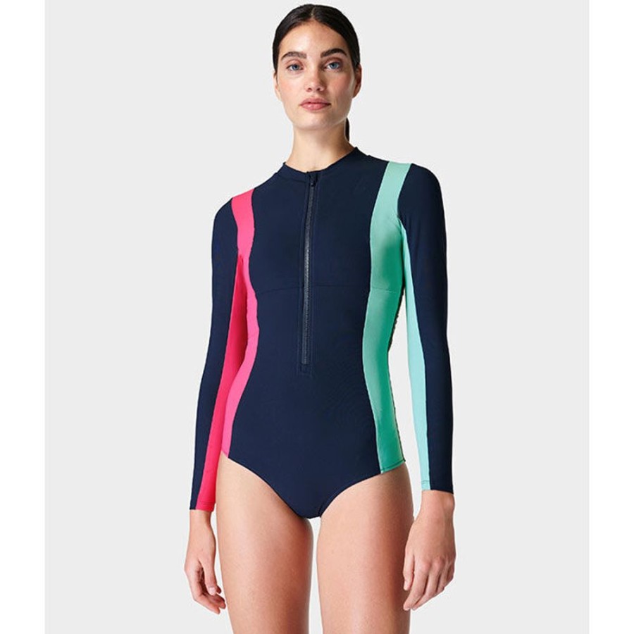 Women Sweaty Betty Swimwear | Women'S Tidal Xtra Life Long Sleeve One-Piece Swimsuit