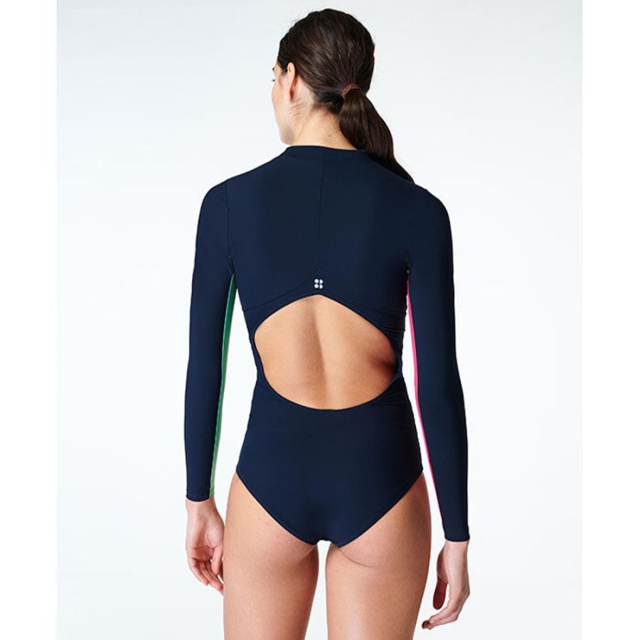 Women Sweaty Betty Swimwear | Women'S Tidal Xtra Life Long Sleeve One-Piece Swimsuit