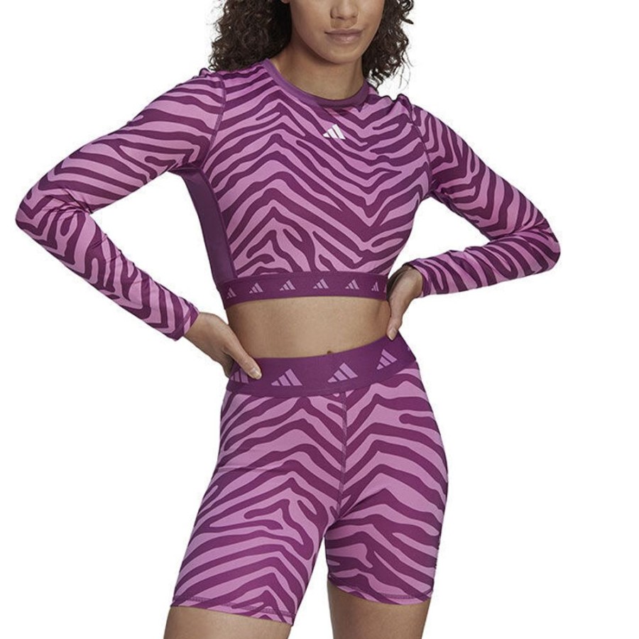 Women adidas Tops | Women'S Hyperglam Techfit Crop Long Sleeve Zebra Top