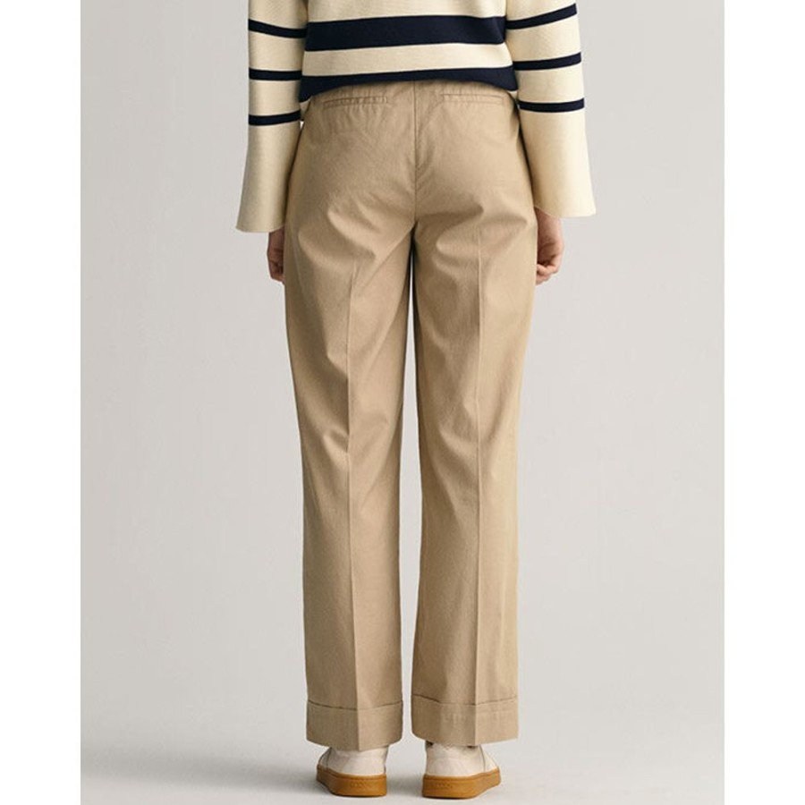 Women GANT Pants | Women'S Relaxed Fit Turn-Up Chino Pant