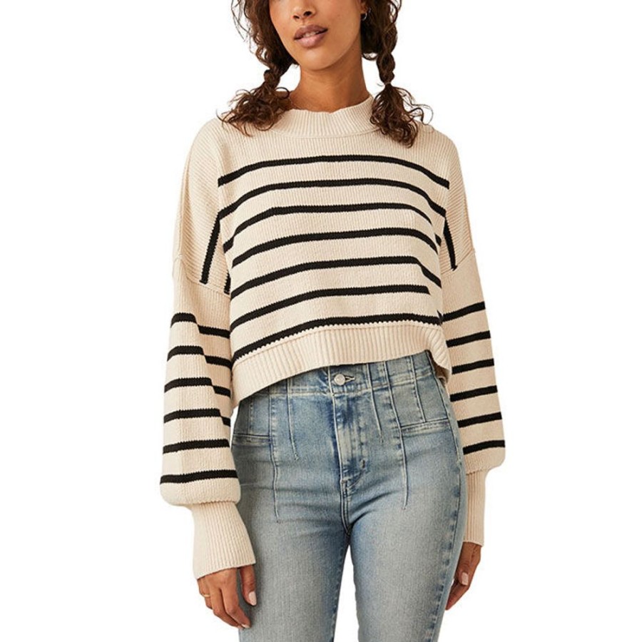 Women Free People Sweaters | Women'S Easy Street Stripe Crop Pullover Sweater