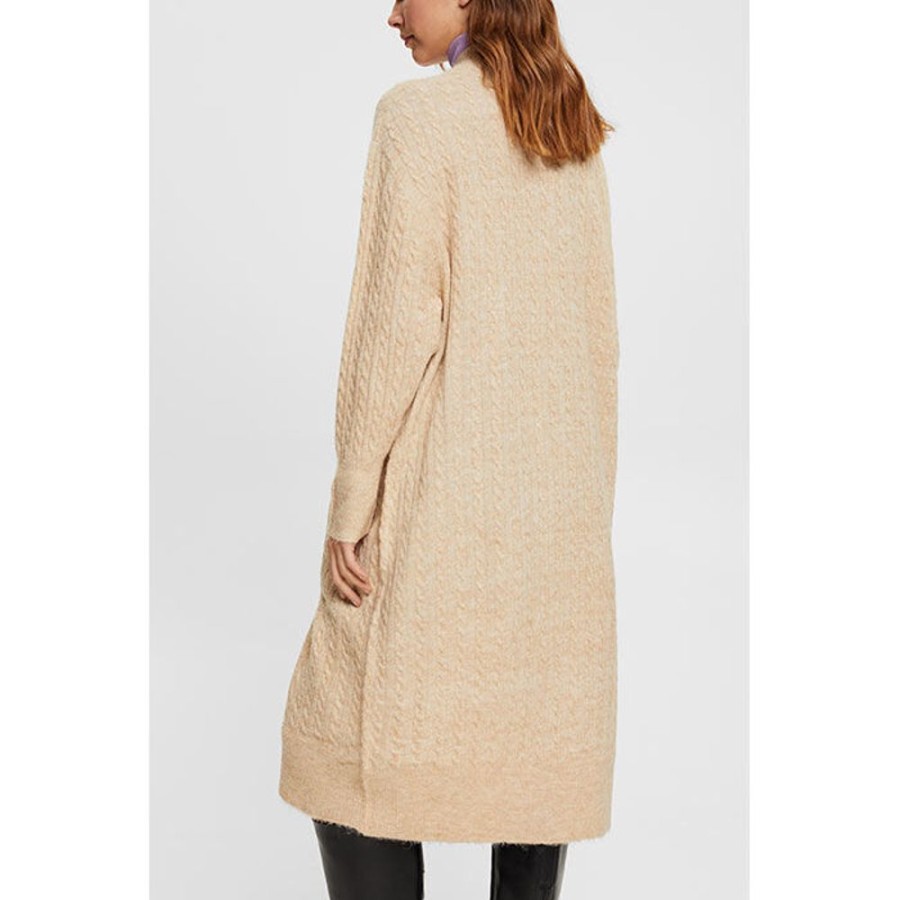 Women Esprit Sweaters | Women'S Long Open Cable Knit Cardigan