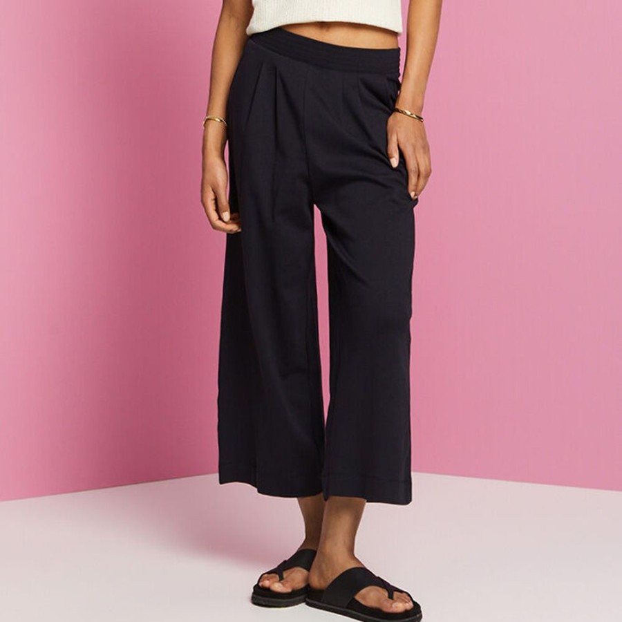 Women Esprit Pants | Women'S Cropped Jersey Wide Leg Pant