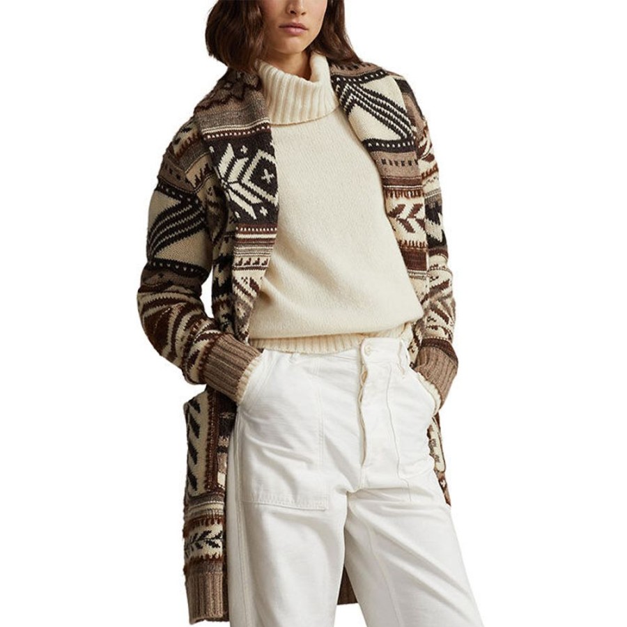 Women Polo Ralph Lauren Sweaters | Women'S Geo-Motif Shawl Collar Cardigan