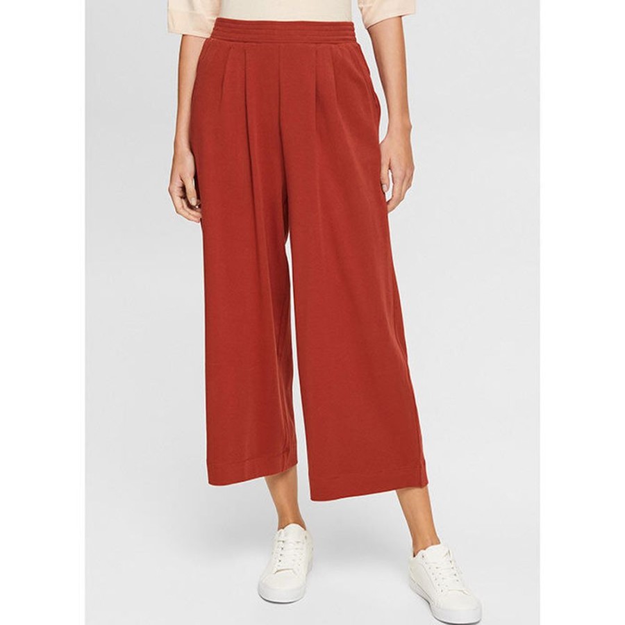 Women Esprit Pants | Women'S Cropped Jersey Wide Leg Pant