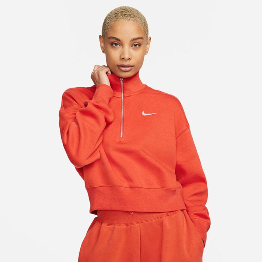 Women Nike Sweatshirts & Hoodies | Women'S Sportswear Phoenix Fleece 1/2-Zip Oversized Crop Sweatshirt