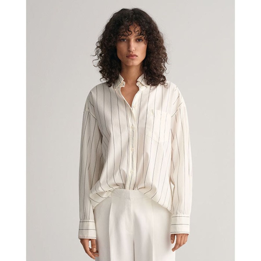 Women GANT Tops | Women'S Oversized Luxury Striped Oxford Shirt