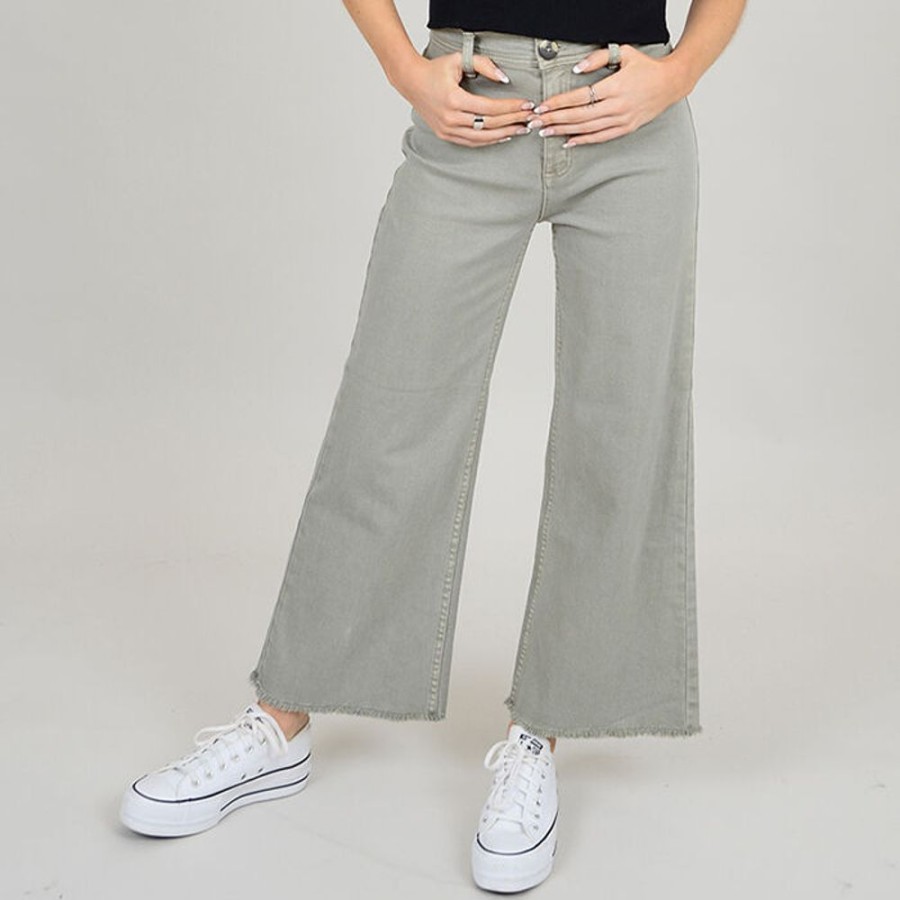 Women Oak & Ivy Denim | Women'S Raw Hem Wide Twill Pant