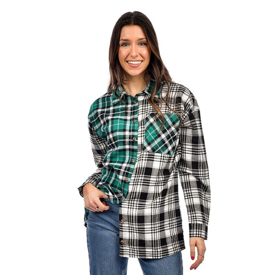 Women Oak & Ivy Tops | Women'S Mixed Flannel Shirt