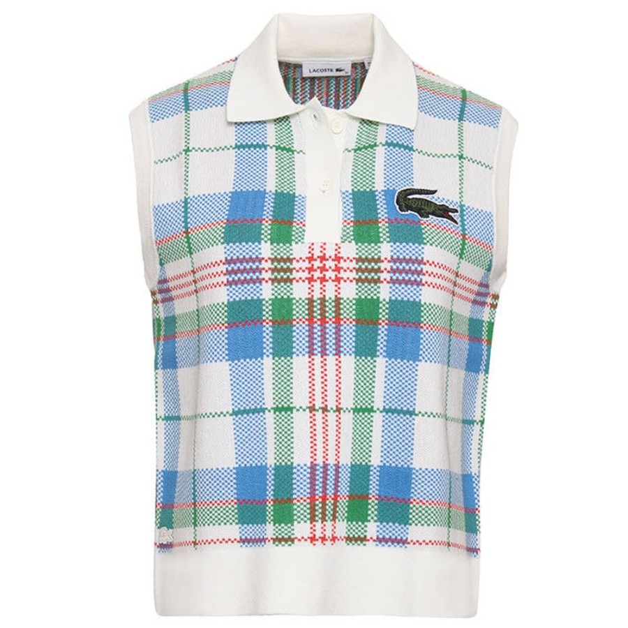 Women Lacoste Tops | Women'S Organic Cotton Check Sleeveless Polo