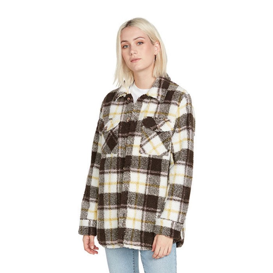 Women Volcom Coats & Jackets | Women'S Silent Sherpa Plaid Jacket