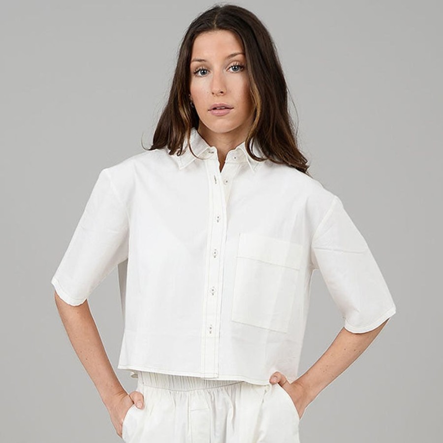 Women Oak & Ivy Tops | Women'S Cropped Poplin Shirt