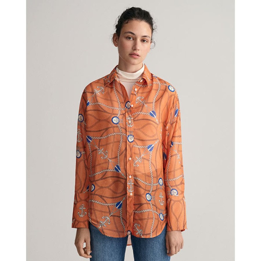 Women GANT Tops | Women'S Sailing Print Cotton-Silk Blouse