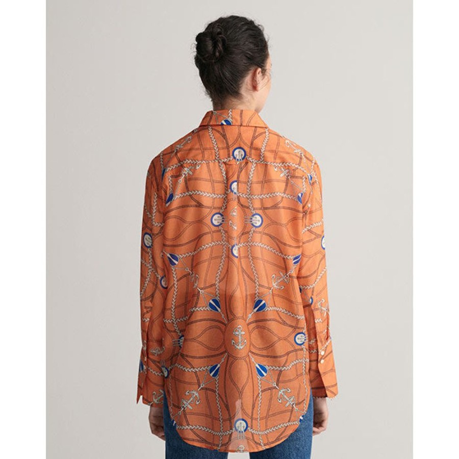 Women GANT Tops | Women'S Sailing Print Cotton-Silk Blouse