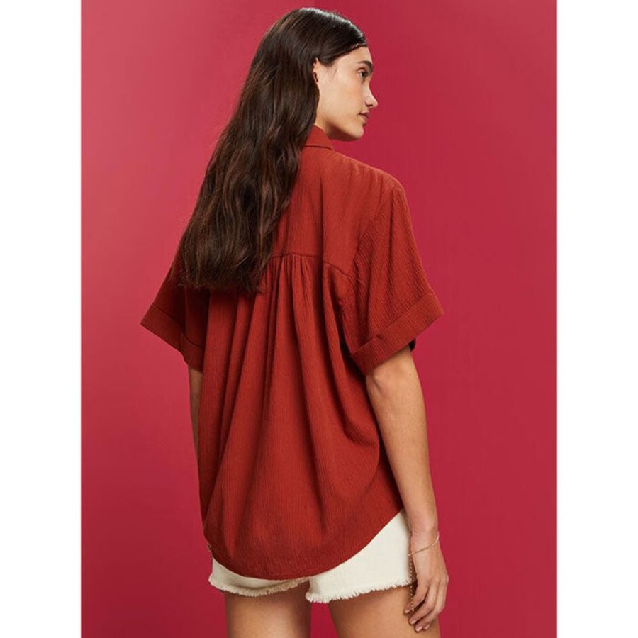 Women Esprit Tops | Women'S Oversized Crinkle Shirt Blouse