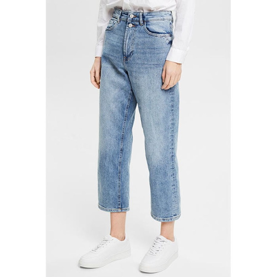 Women Esprit Pants | Women'S High Rise Cropped Dad Jean