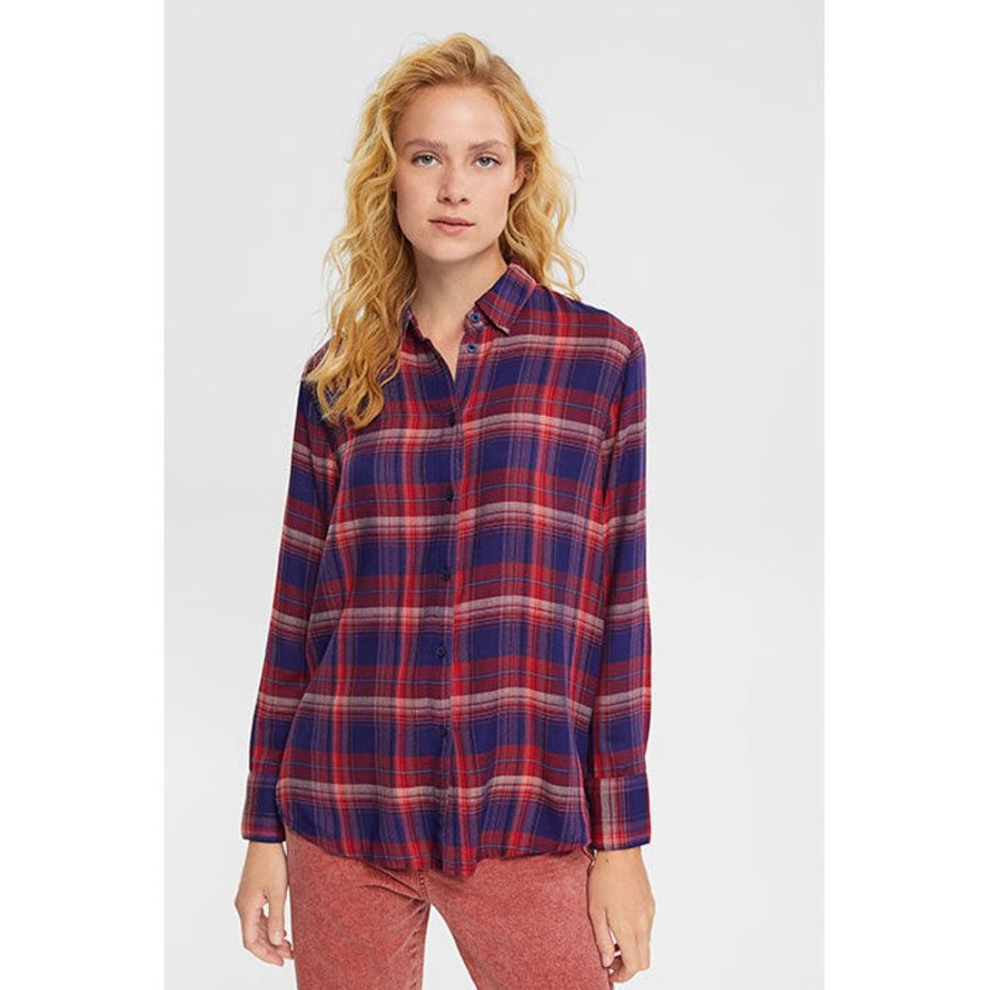 Women Esprit Tops | Women'S Checked Long Sleeve Shirt Blouse