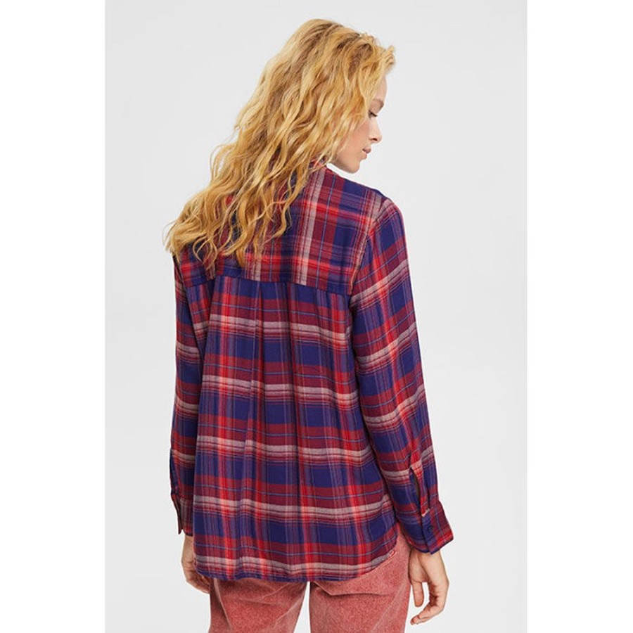 Women Esprit Tops | Women'S Checked Long Sleeve Shirt Blouse