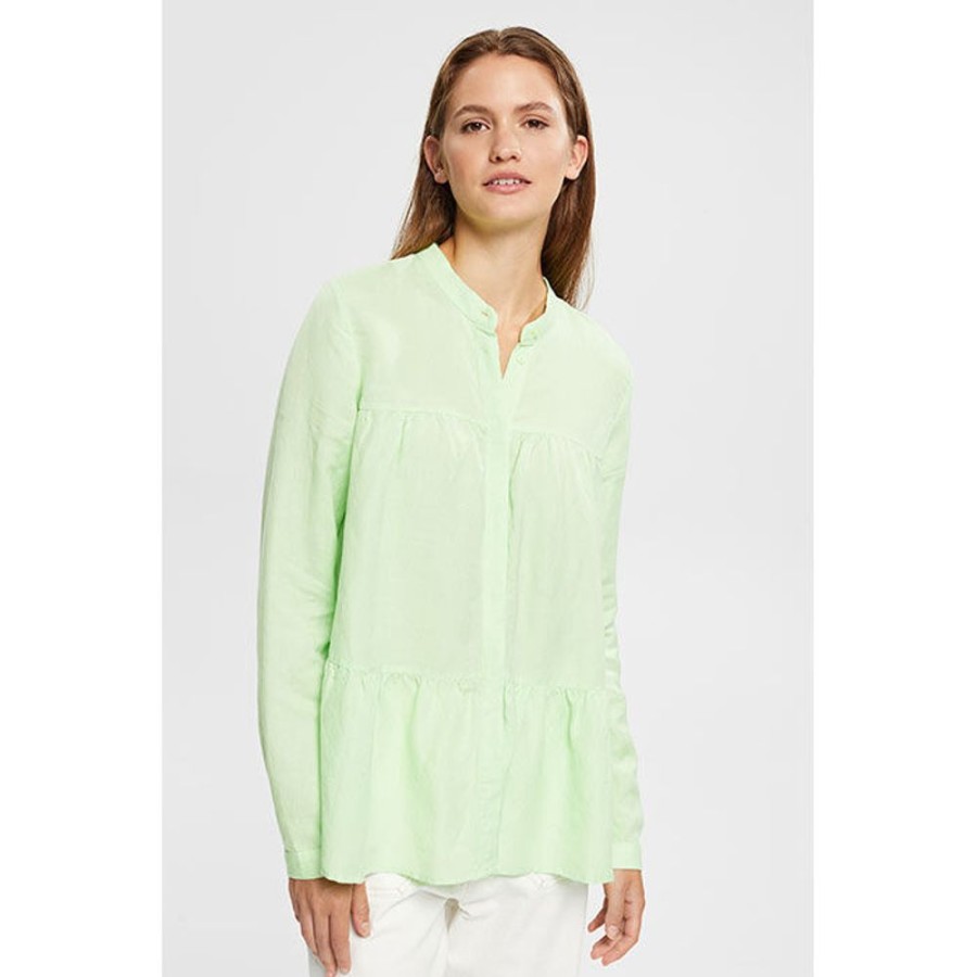 Women Esprit Tops | Women'S Tiered Linen-Blend Shirt