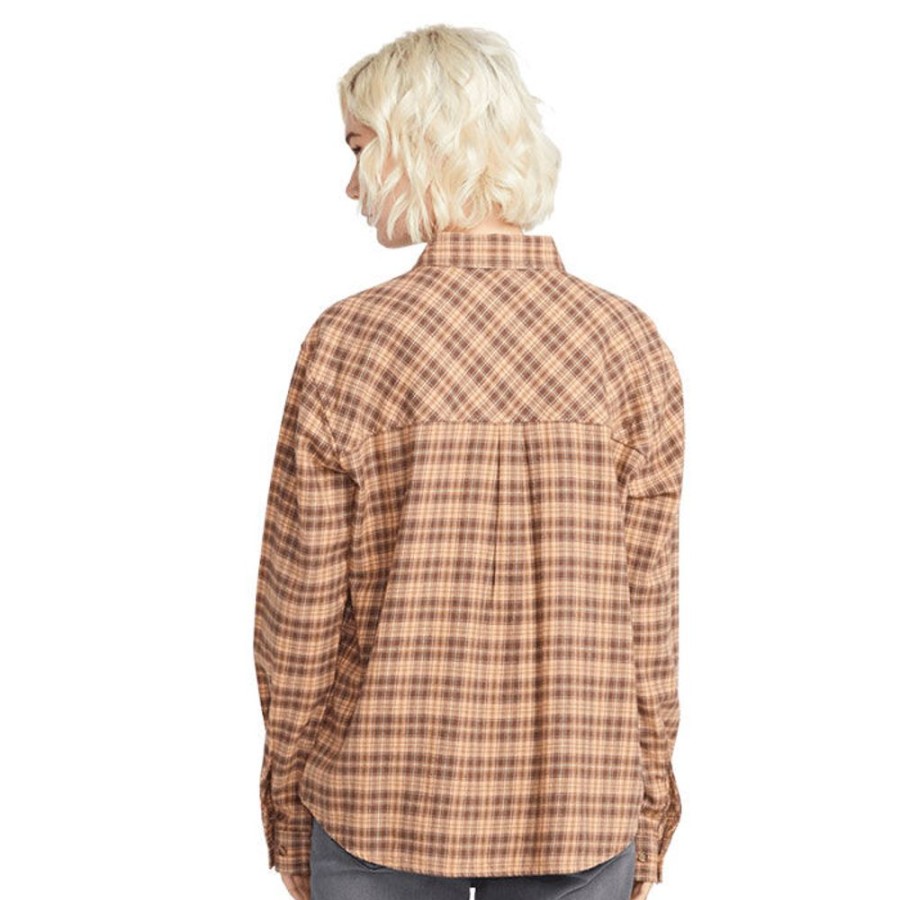 Women Volcom Tops | Women'S Plaid To Meet U Long Sleeve Shirt