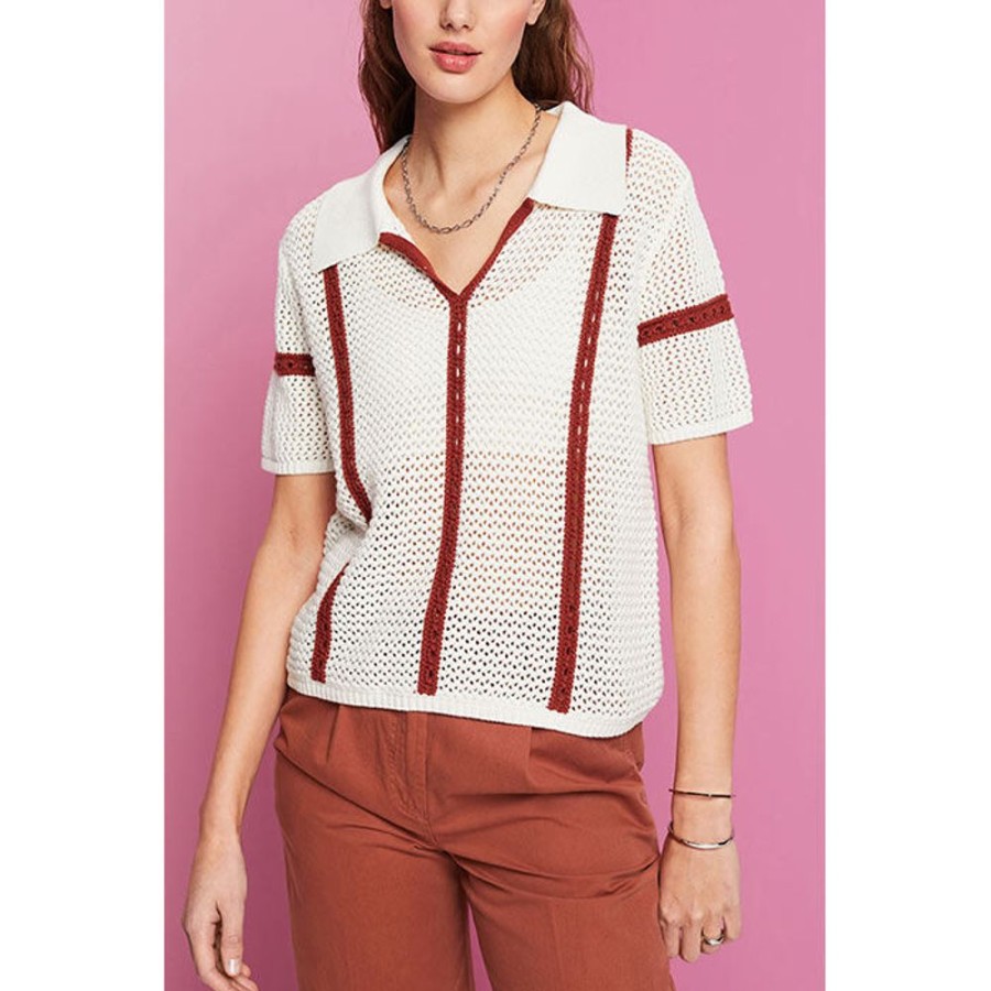 Women Esprit Sweaters | Women'S Short Sleeve Sweater Polo