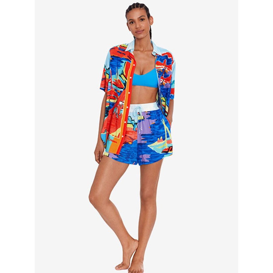 Women Polo Ralph Lauren Swimwear | Women'S Print Shirt + Short Two-Piece Set