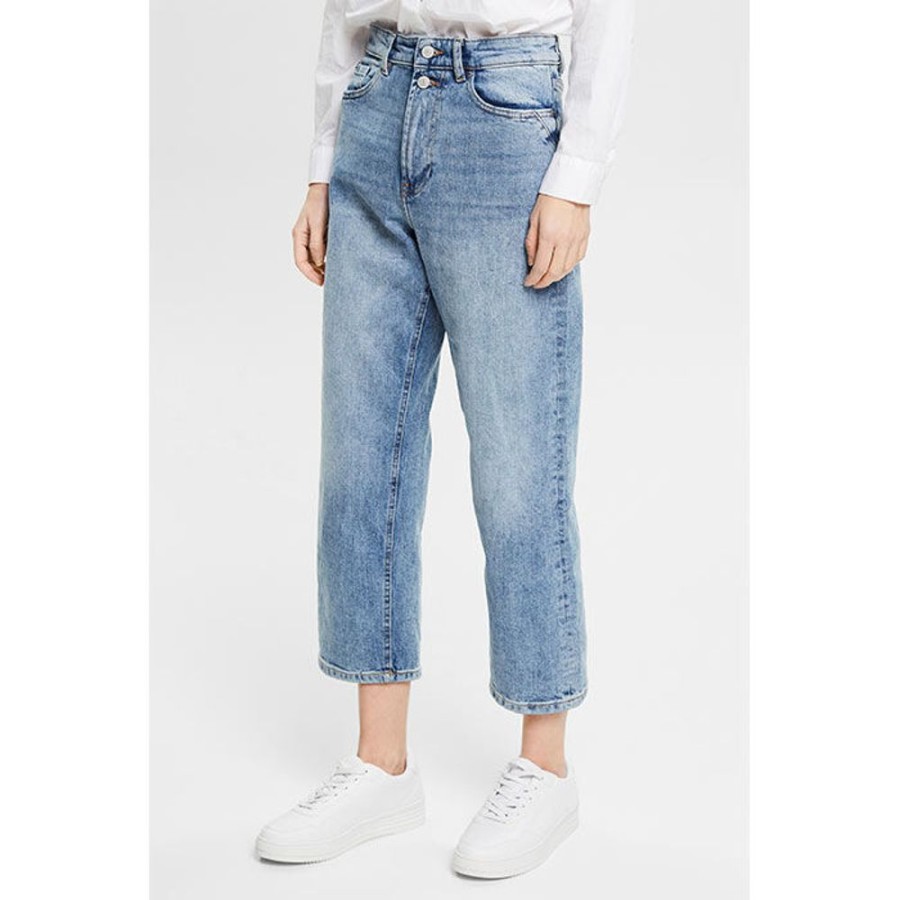 Women Esprit Denim | Women'S High Rise Cropped Dad Jean